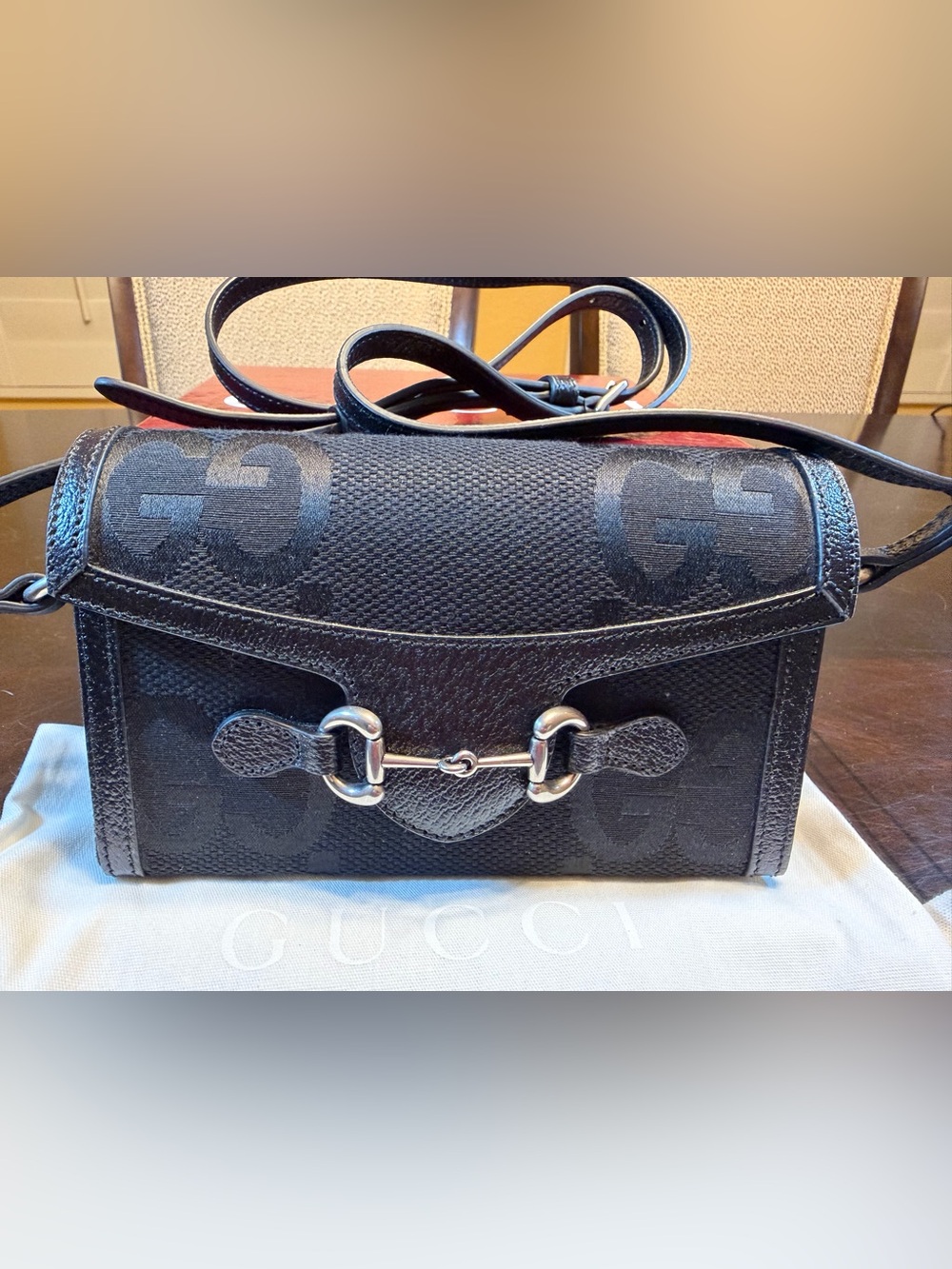 New Authentic Gucci GG Supreme Jumbo Logo Black Crossbody Bag - Picture 3 of 14